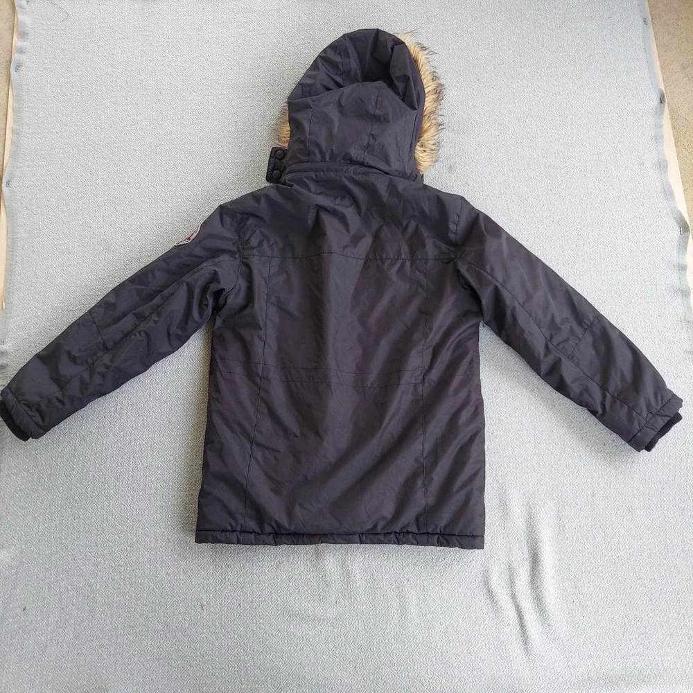 U.S. Polo Assn Parka Boys 8 Black Hooded Faux Fur Fleece Lined Jacket Puffer